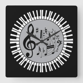 Klaviertasten und Musiknoten Quadratische Wanduhr
