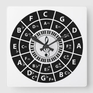 Klaviertasten Zirkel von Fifths Treble clef Quadratische Wanduhr