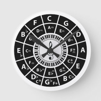 Klaviertasten Zirkel von Fifths Treble clef Runde Wanduhr