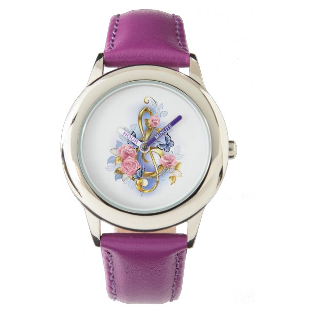 Kleber mit rosa Rosen Armbanduhr (Vorderseite)