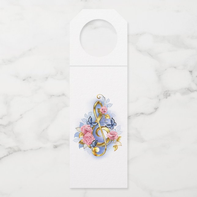 Kleber mit rosa Rosen Flaschenanhänger (Vorderseite)