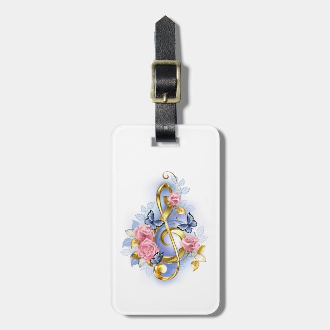 Kleber mit rosa Rosen Gepäckanhänger (Vorderseite vertikal)