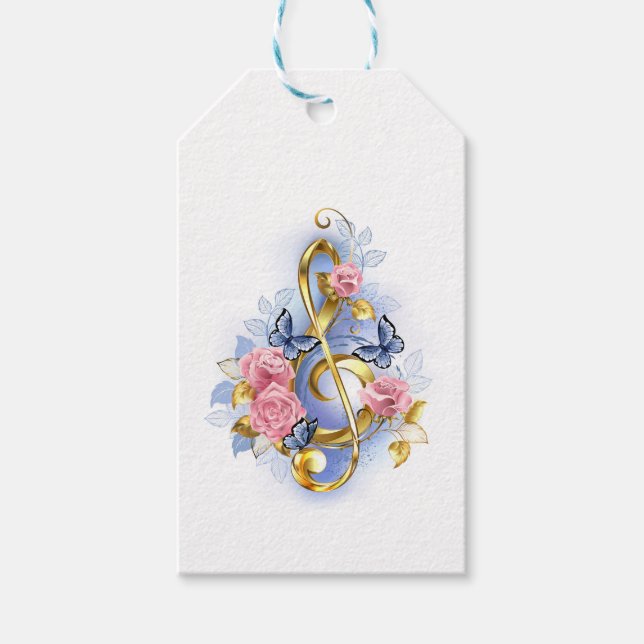 Kleber mit rosa Rosen Geschenkanhänger (Vorderseite)