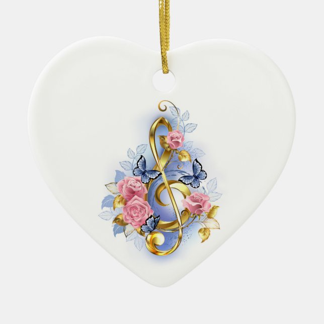 Kleber mit rosa Rosen Keramik Ornament (Vorne)
