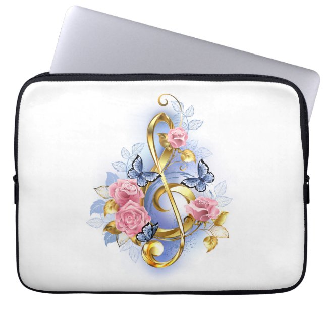 Kleber mit rosa Rosen Laptopschutzhülle (Vorderseite)