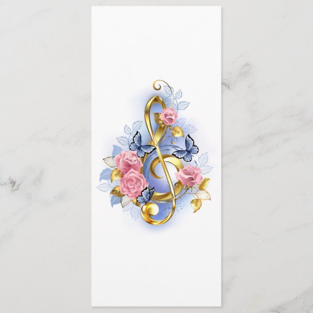 Kleber mit rosa Rosen Menükarte (Vorderseite)
