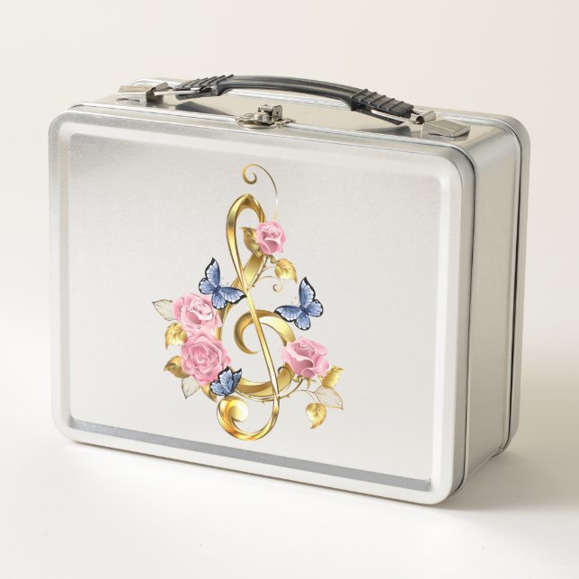 Kleber mit rosa Rosen Metall Brotdose (Vorderseite)
