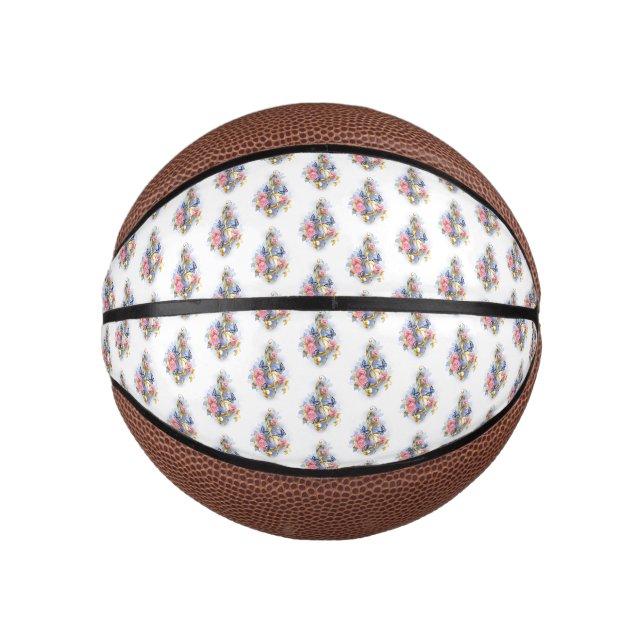Kleber mit rosa Rosen Mini Basketball (Vorderseite)