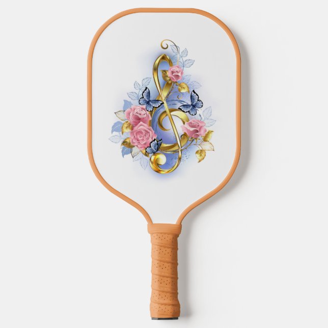 Kleber mit rosa Rosen Pickleball Schläger (Vorderseite)