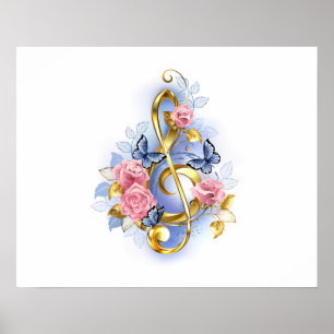 Kleber mit rosa Rosen Poster