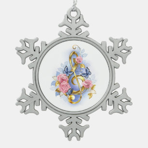 Kleber mit rosa Rosen Schneeflocken Zinn-Ornament