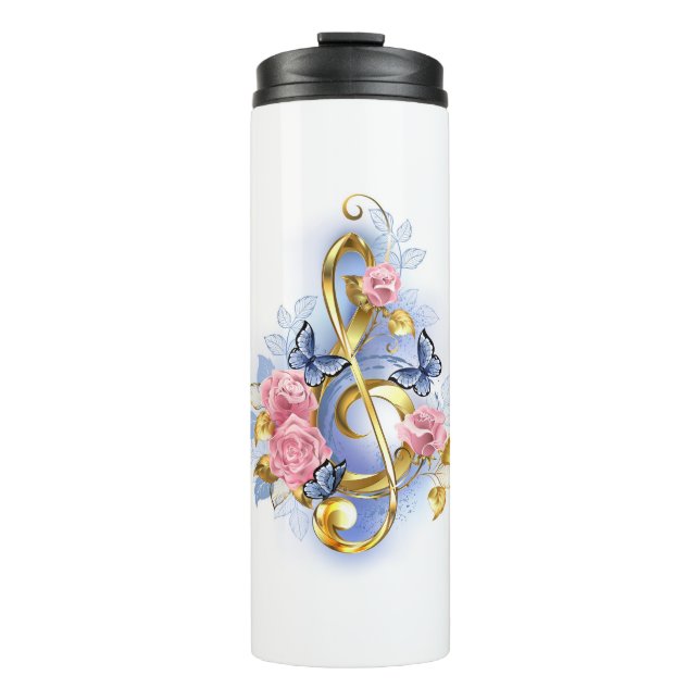 Kleber mit rosa Rosen Thermosbecher (Vorderseite)