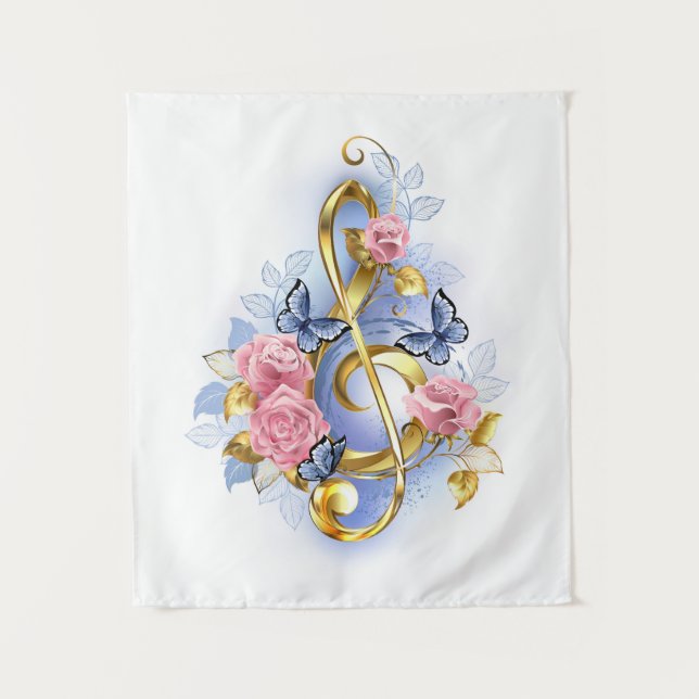 Kleber mit rosa Rosen Wandteppich (Vorderseite)