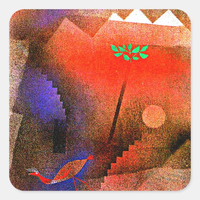 Klee - Bird Wandering Off Quadratischer Aufkleber (Vorderseite)