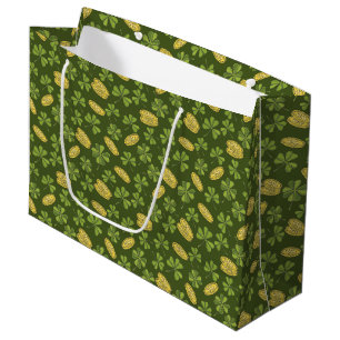 Klee-Blatt-u. Goldmünze-Muster Große Geschenktüte
