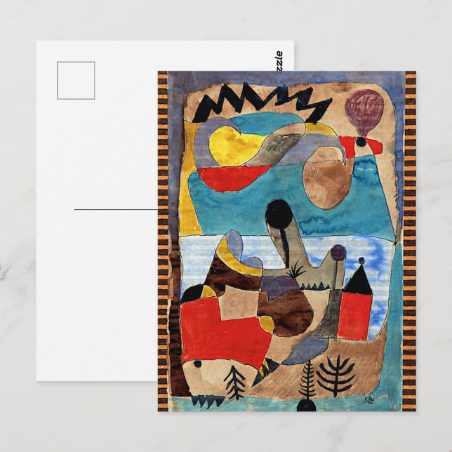 Klee - Burglandschaft mit schwarzem Blitz Postkarte (Vorne/Hinten)