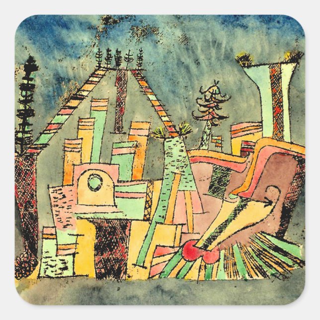 Klee - Garten auf Trümmern Quadratischer Aufkleber (Vorderseite)