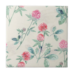 Klee, Kleeblatt auf Beige. Fliese