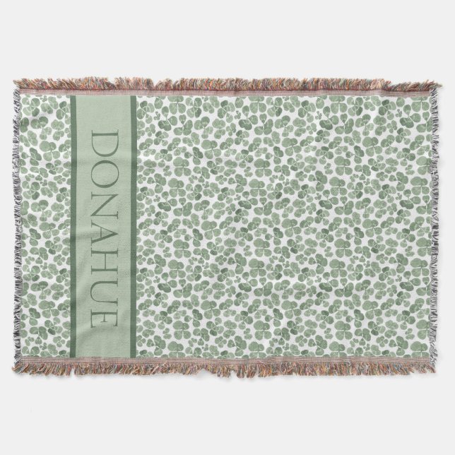 Kleeblatt Aquarell Gemustert Decke (Vorderseite)