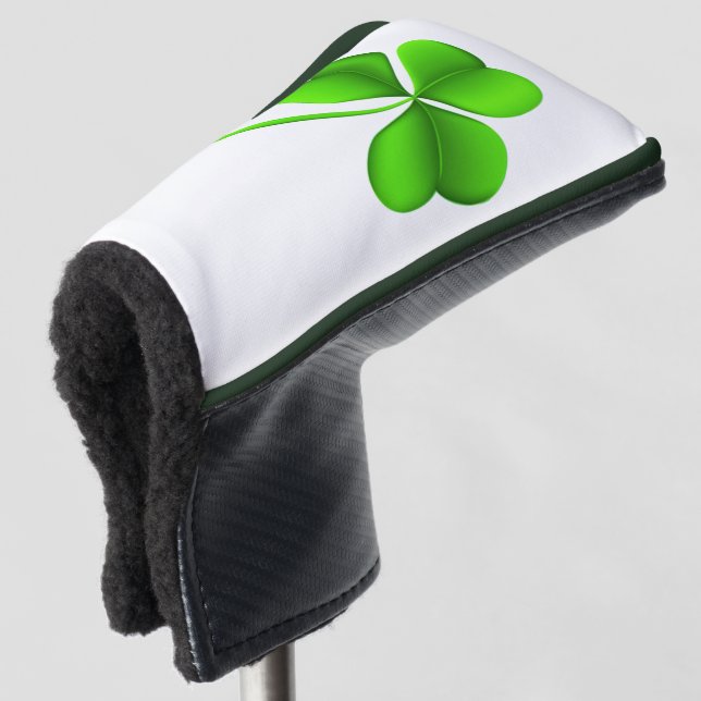 Kleeblatt auf weißem Boden Golf Headcover (3/4 Vorderseite)