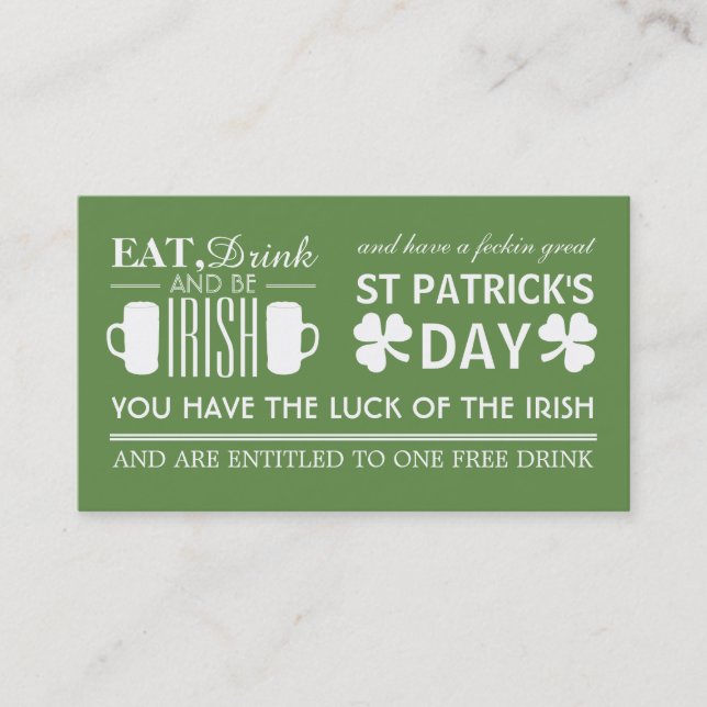 Kleeblatt & Beer Irish St Patrick's Drinks Ticket (Vorderseite)