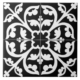 Kleeblatt-Blumen-Abstrakt Schwarz & Weiß Fliese