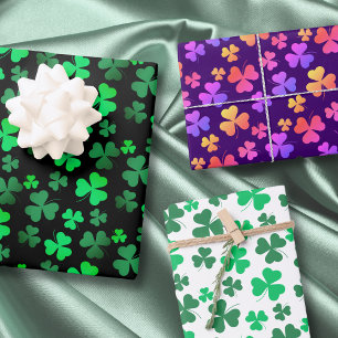 Kleeblatt-Blumen-Irisch-Modern-Bunt Geschenkpapier Set