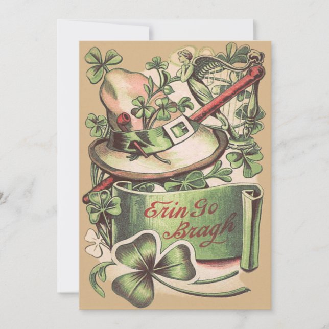 Kleeblatt Buckle Hat Pipe Shillelagh Einladung (Vorderseite)