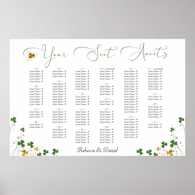 Kleeblatt Calligrafie Irish Wedding Plan Poster (Vorne)