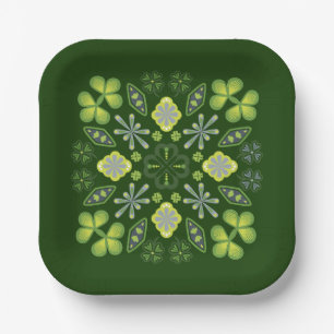 Kleeblatt Clover Floral Mandala Green Pappteller