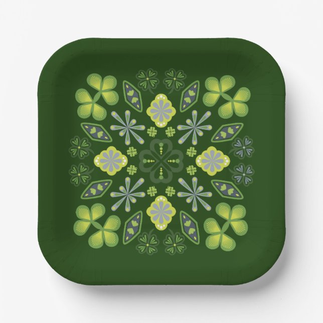 Kleeblatt Clover Floral Mandala Green Pappteller (Vorderseite)