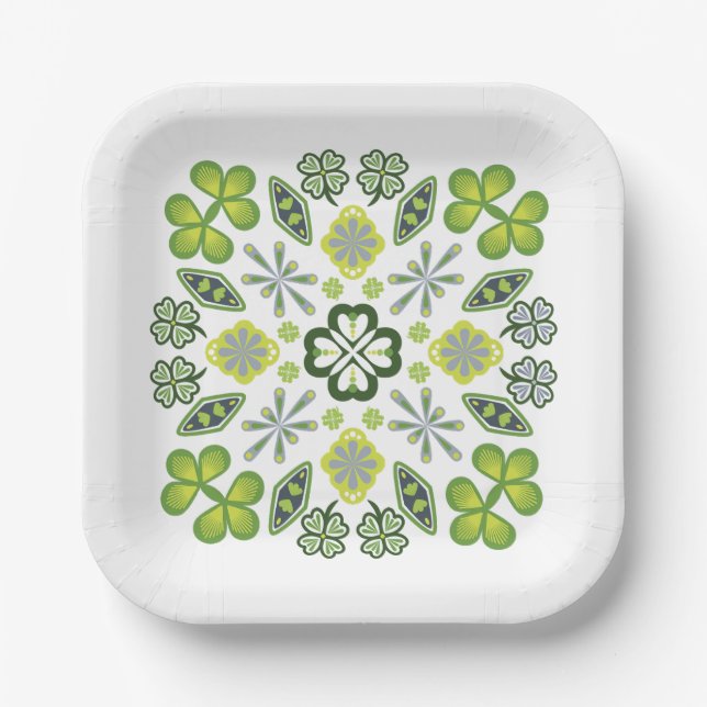 Kleeblatt Clover Floral Mandala White Pappteller (Vorderseite)