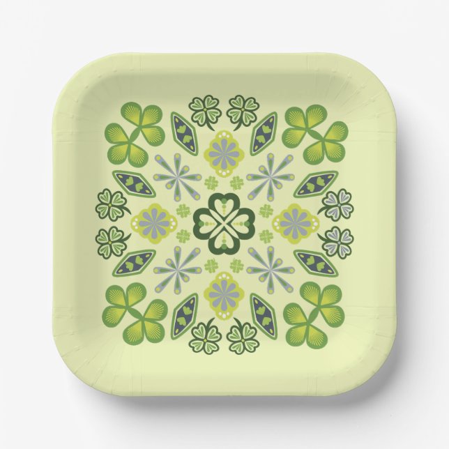 Kleeblatt Clover Floral Mandala Yellow Pappteller (Vorderseite)