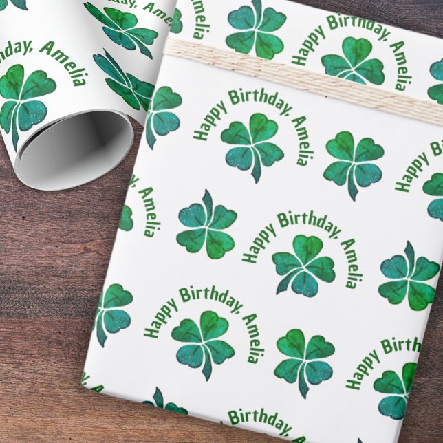 Kleeblatt Clover Green Happy Geburtstag Geschenkpapier (Von Creator hochgeladen)