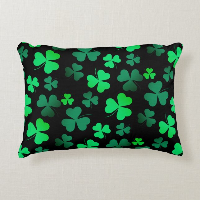 Kleeblatt Clover Ireland Irish Modern Green & Blac Dekokissen (Vorderseite)