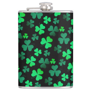 Kleeblatt Clover Ireland Irish Modern Green & Blac Flachmann