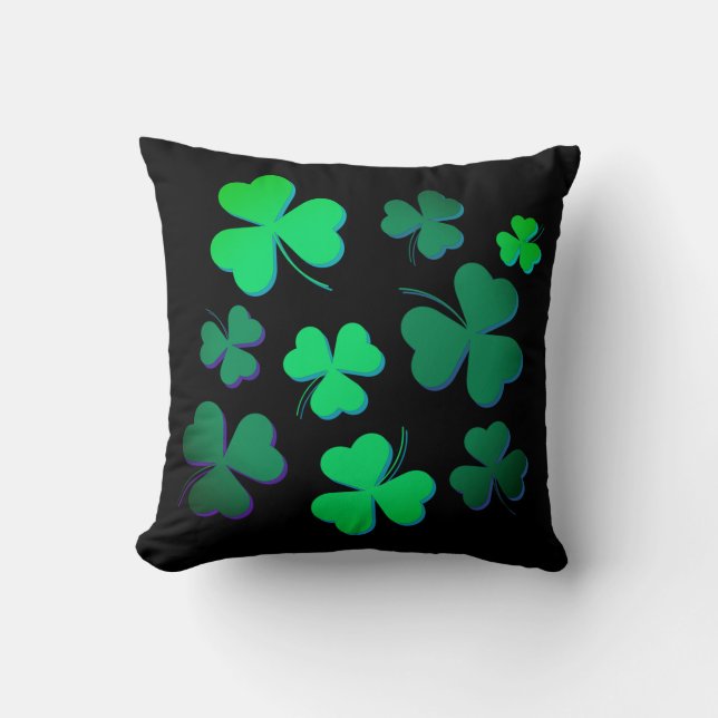 Kleeblatt Clover Ireland Irish Modern Green & Blac Kissen (Vorderseite)