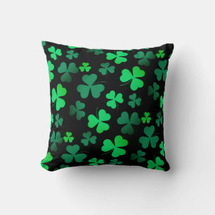 Kleeblatt Clover Ireland Irish Modern Green & Blac Kissen