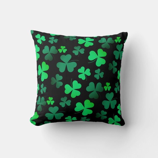 Kleeblatt Clover Ireland Irish Modern Green & Blac Kissen (Vorderseite)
