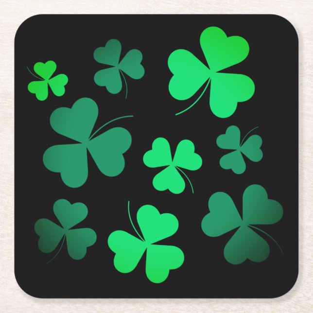 Kleeblatt Clover Ireland Irish Modern Green & Blac Rechteckiger Pappuntersetzer (Vorderseite)