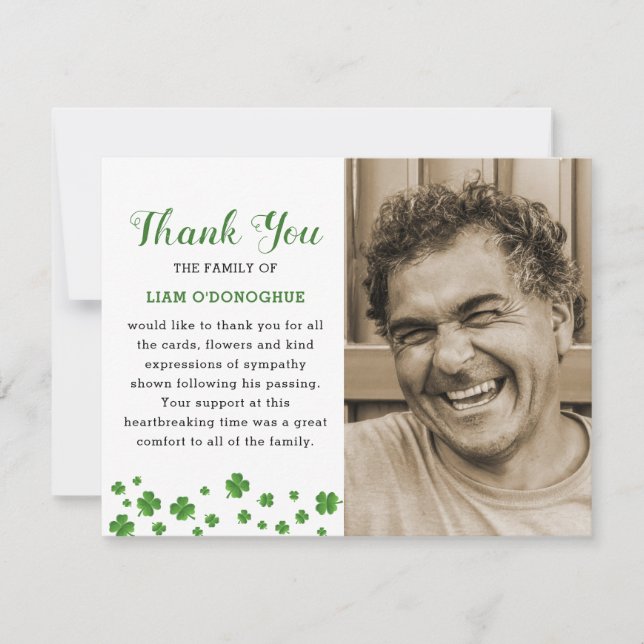 Kleeblatt Clover | Irish Beerdigung Foto Vielen Da Dankeskarte (Vorderseite)