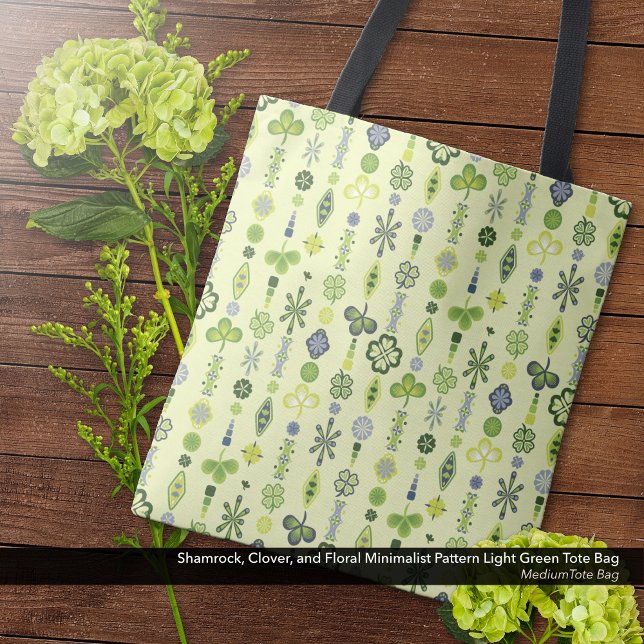 Kleeblatt Clover Minimal Modernes Muster Gelb (Shamrock, Clover, and Floral Minimalist Pattern Light Yellow-Green Tote Bag - Medium Size)
