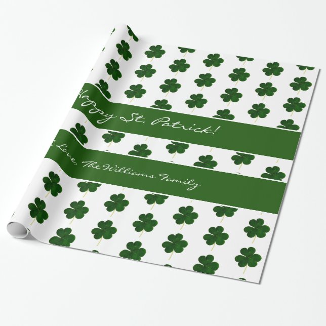 Kleeblatt Clover Muster Custom Text St. Patrick Geschenkpapier (Ungerollt)