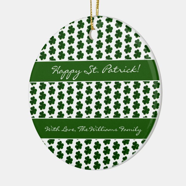 Kleeblatt Clover Muster Custom Text St. Patrick Keramik Ornament (Links)