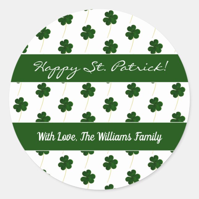 Kleeblatt Clover Pattern Happy St Patrick Runder Aufkleber (Vorderseite)