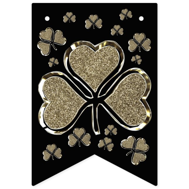 Kleeblatt Clovers Ireland Black Gold Irish Party Wimpelkette (Erste Fahne)