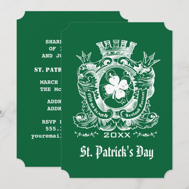 Kleeblatt Coat of Arm St. Patrick's Day Party Einladung (Vorne/Hinten)