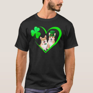 Kleeblatt Corgi Hund Herzform Glücklicher St. Patr T-Shirt