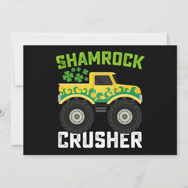 Kleeblatt Crusher Monster Truck St Patrick's Day Einladung (Vorderseite)