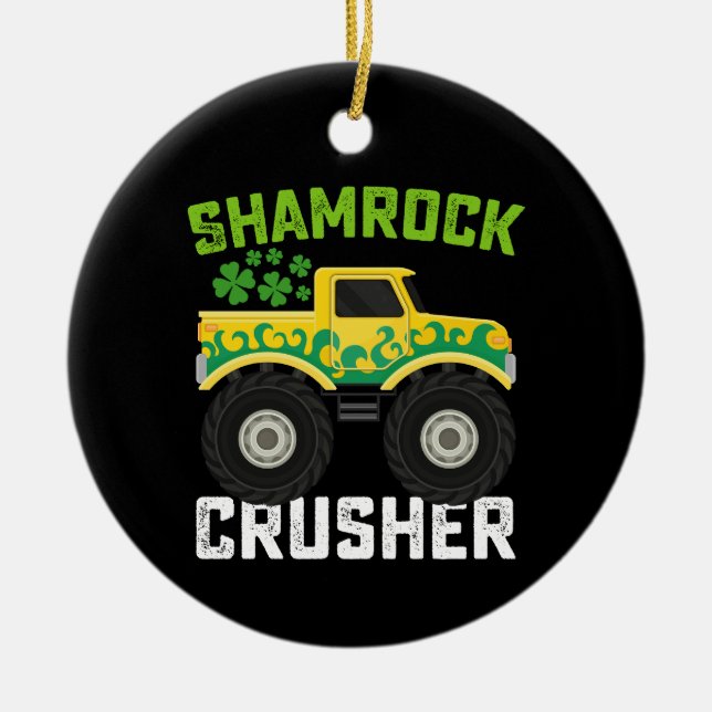 Kleeblatt Crusher Monster Truck St Patrick's Day Keramik Ornament (Vorne)